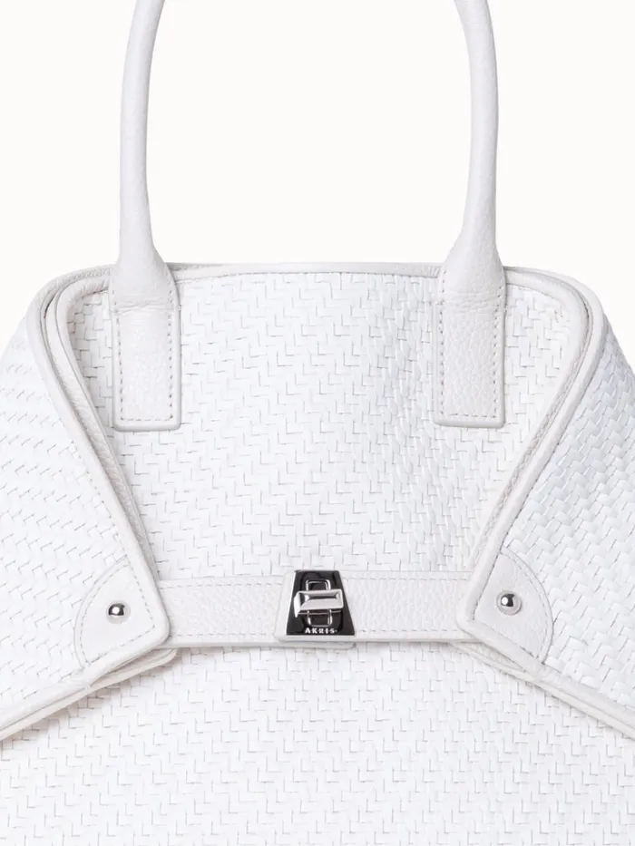 Small Ai Top Handle Bag In Woven Leather Ecru Women Akris Top Handle Bags