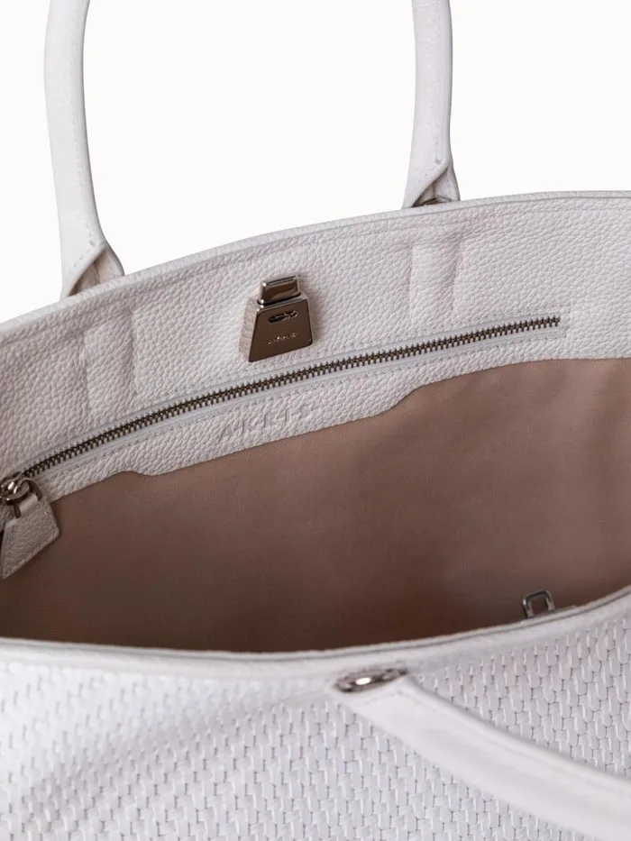 Small Ai Top Handle Bag In Woven Leather Ecru Women Akris Top Handle Bags