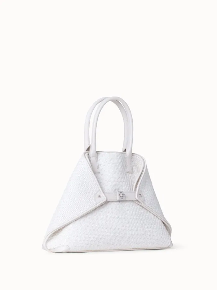 Small Ai Top Handle Bag In Woven Leather Ecru Women Akris Top Handle Bags