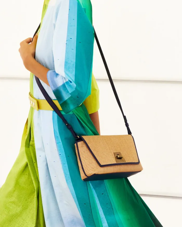 Small Anouk Day Bag In Raffia Camelmarine Women Akris Shoulder Bags