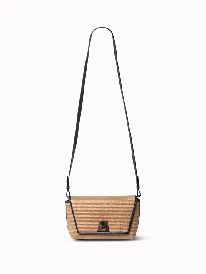 Small Anouk Day Bag In Raffia Camelmarine Women Akris Shoulder Bags