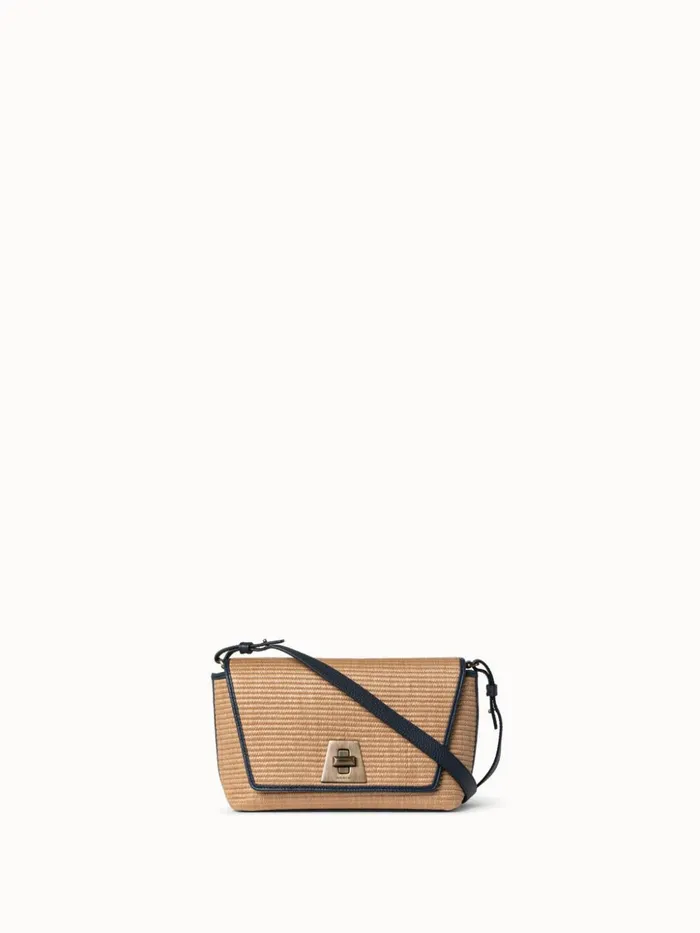 Small Anouk Day Bag In Raffia Camelmarine Women Akris Shoulder Bags