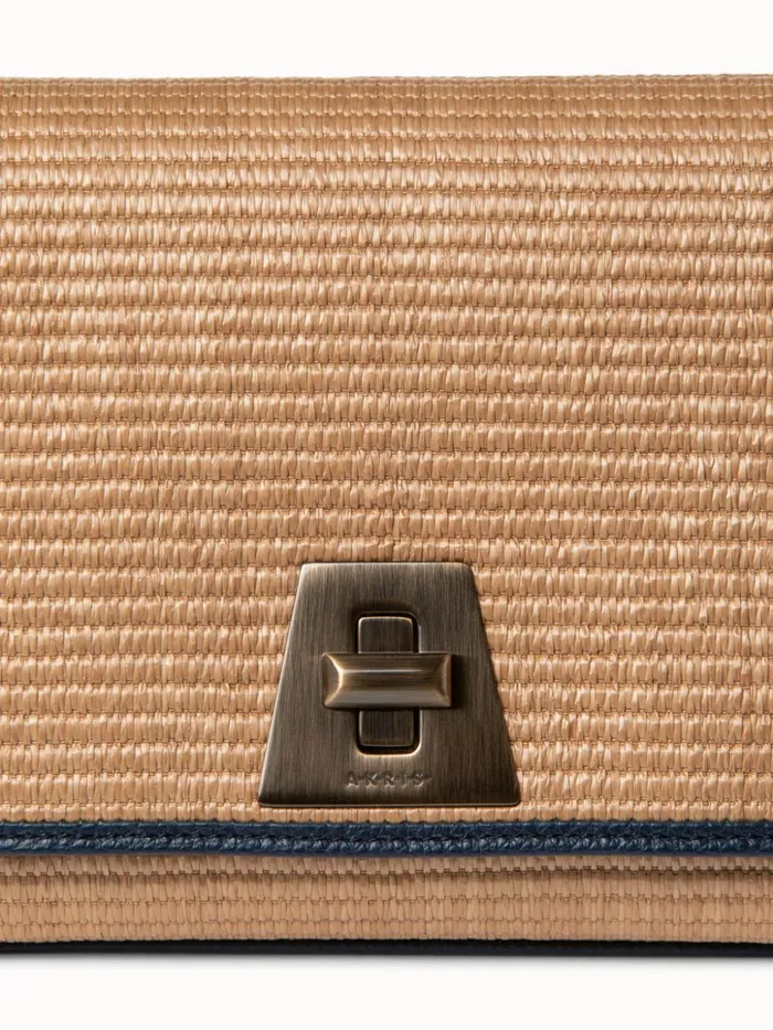 Small Anouk Day Bag In Raffia Camelmarine Women Akris Shoulder Bags