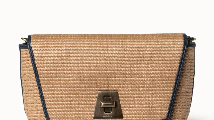 Small Anouk Day Bag In Raffia Camelmarine Women Akris Shoulder Bags