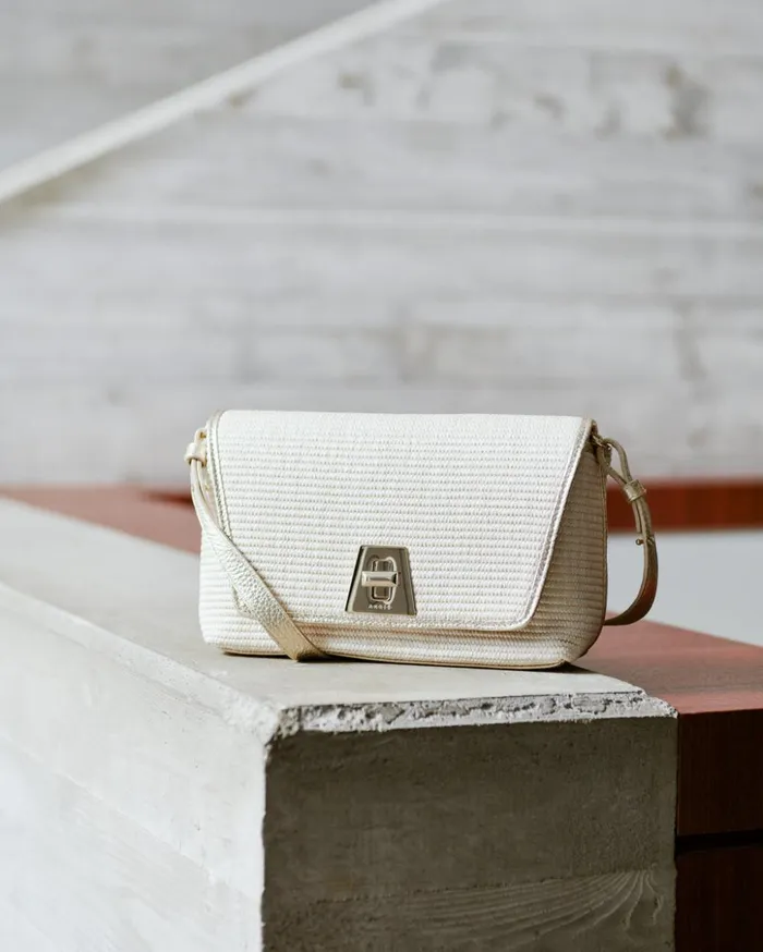Small Anouk Day Bag In Raffia Ecrustucco Women Akris Crossbody Bags
