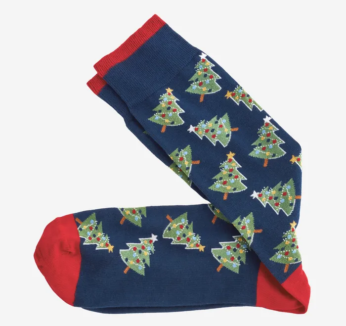 Socks Pima Cotton HolidayThemed Socks Navy Christmas Trees 8211 Johnston and Murphy Men