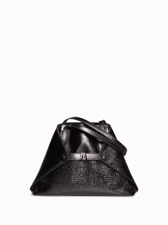 SSmall Ai Shoulder Bag In Hammered Leather Black Metallic Women Akris Tote Bags