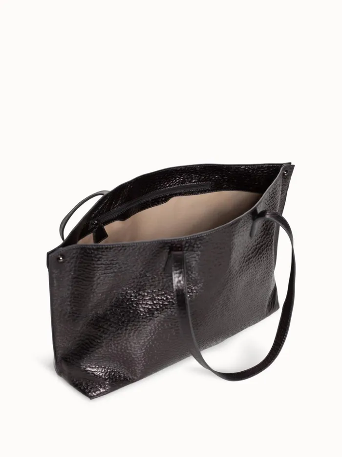 SSmall Ai Shoulder Bag In Hammered Leather Black Metallic Women Akris Tote Bags