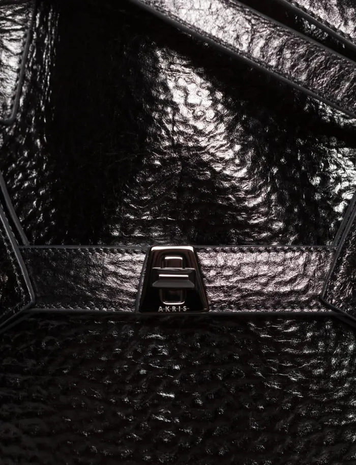 SSmall Ai Shoulder Bag In Hammered Leather Black Metallic Women Akris Tote Bags