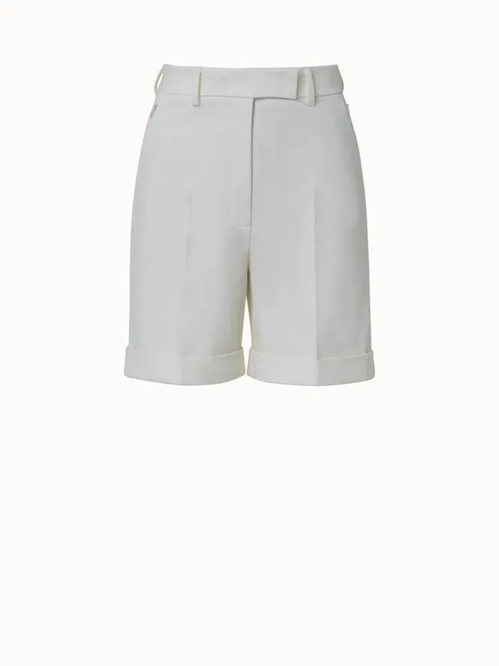 Straight Leg Cotton Stretch Denim Shorts Ecru Women Akris Pants