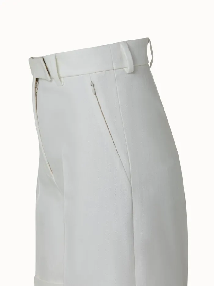 Straight Leg Cotton Stretch Denim Shorts Ecru Women Akris Pants