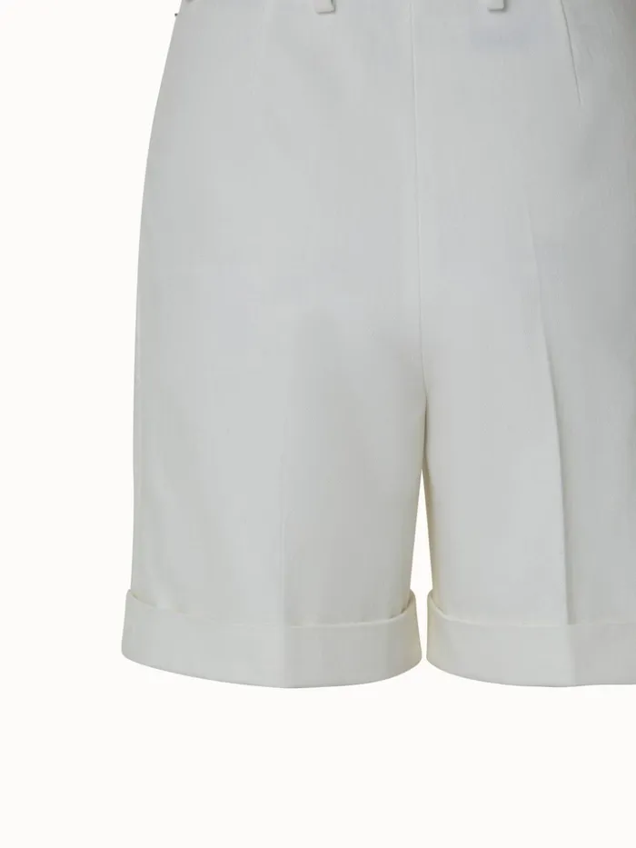 Straight Leg Cotton Stretch Denim Shorts Ecru Women Akris Pants