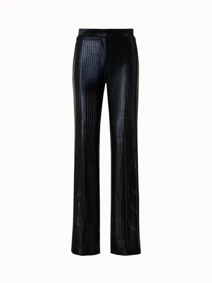 Striped Techno Embroidery Straight Leg Pants Black Women Akris Pants