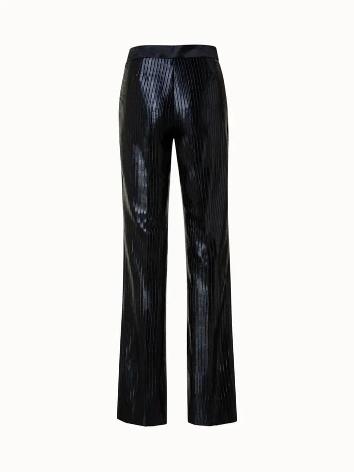 Striped Techno Embroidery Straight Leg Pants Black Women Akris Pants