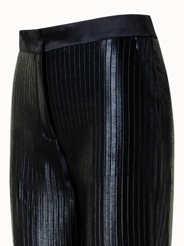 Striped Techno Embroidery Straight Leg Pants Black Women Akris Pants