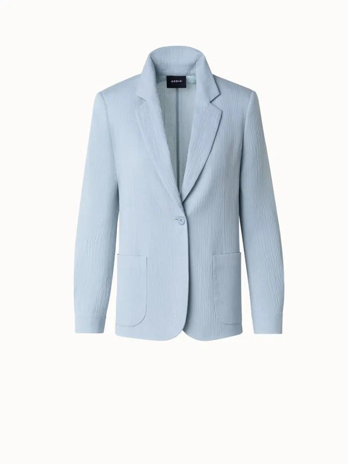 Structured Cotton Silk DoubleFace Blazer Bleached Denim Women Akris Jackets