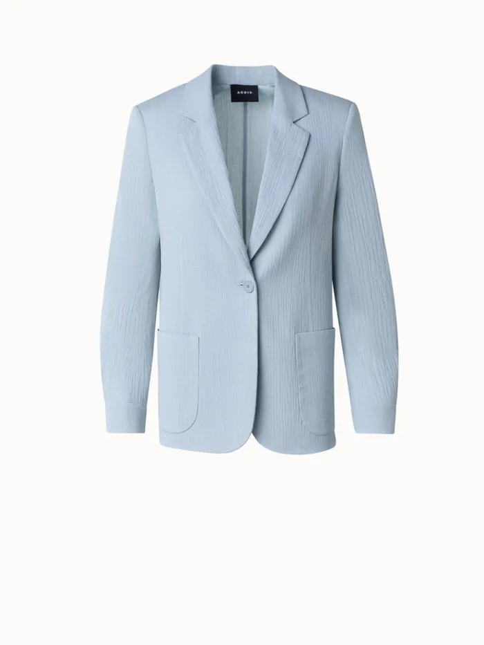 Structured Cotton Silk DoubleFace Blazer Bleached Denim Women Akris Jackets