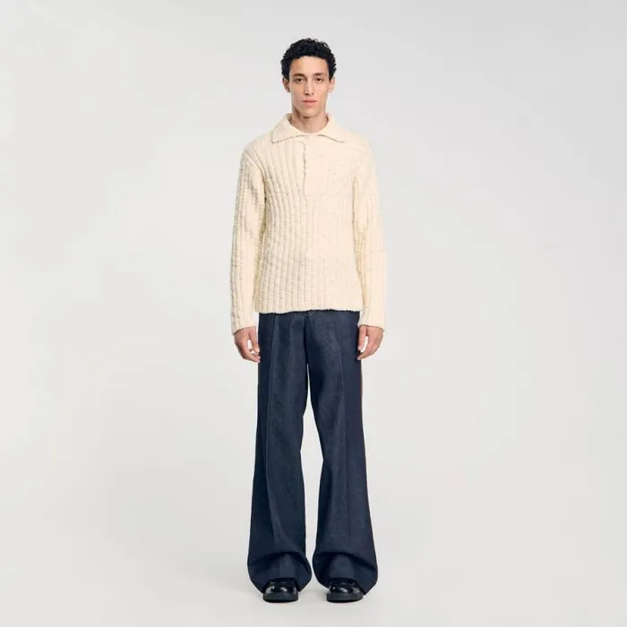 Sweaters and Cardigans Men SANDRO Chunky Knit Polo Neck Jumper Beige