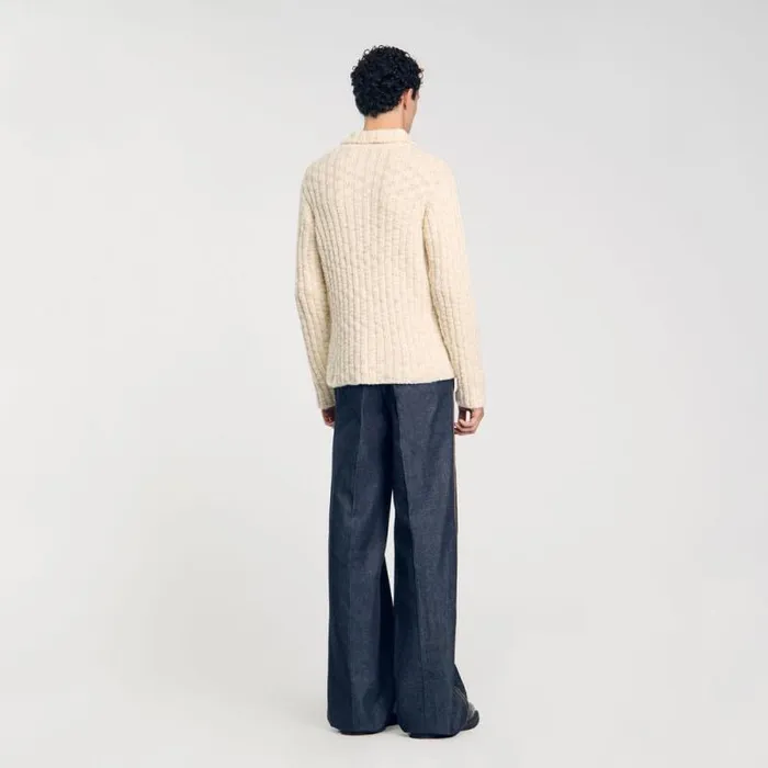 Sweaters and Cardigans Men SANDRO Chunky Knit Polo Neck Jumper Beige