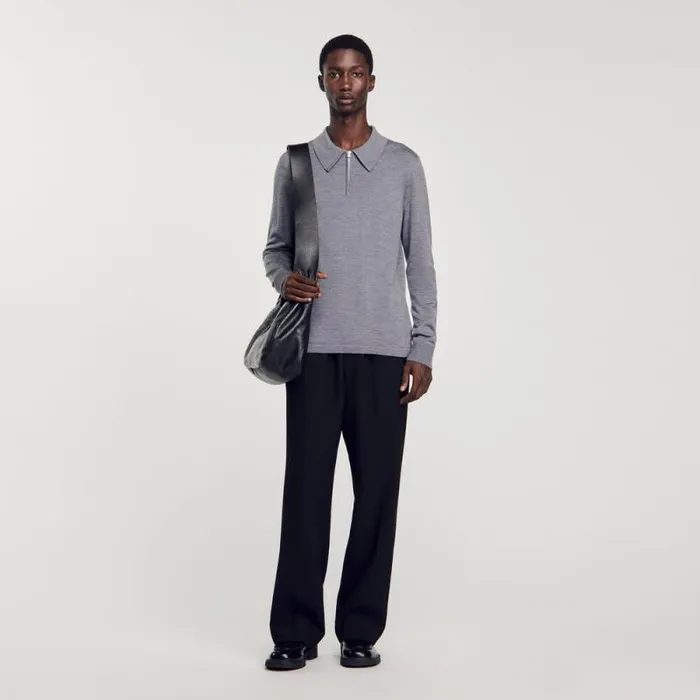 Sweaters and Cardigans Men SANDRO Knitted Polo Sweater Mocked Grey
