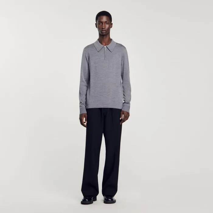 Sweaters and Cardigans Men SANDRO Knitted Polo Sweater Mocked Grey