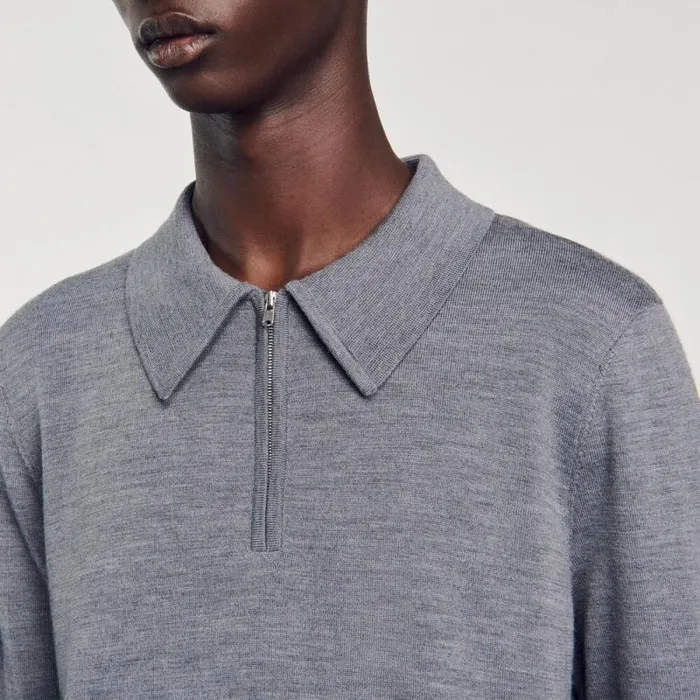 Sweaters and Cardigans Men SANDRO Knitted Polo Sweater Mocked Grey