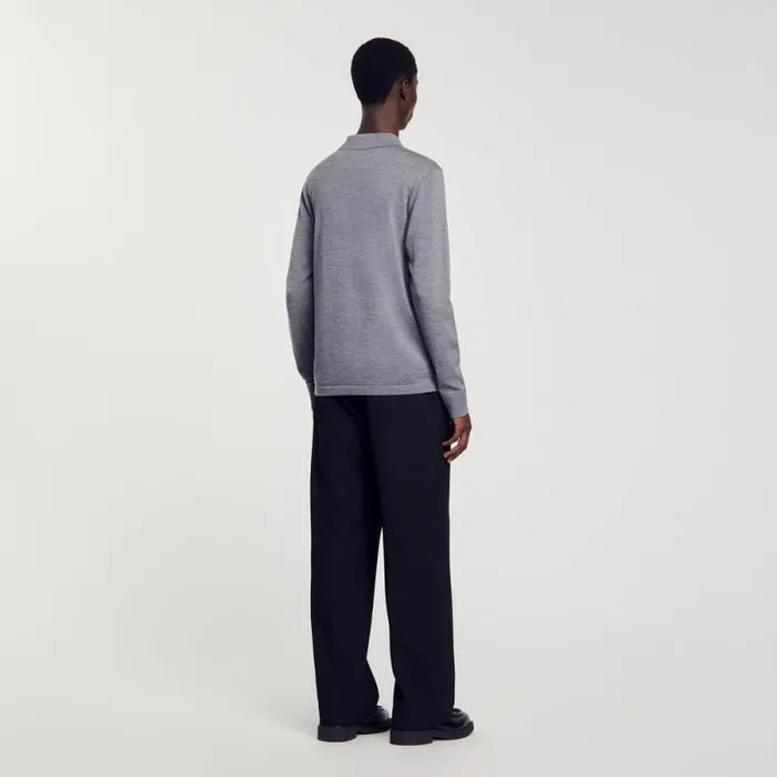 Sweaters and Cardigans Men SANDRO Knitted Polo Sweater Mocked Grey