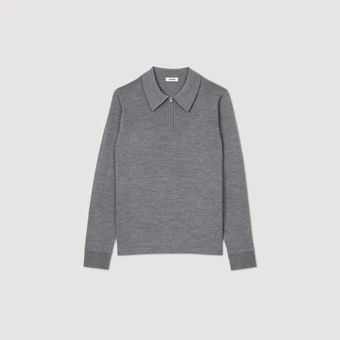 Sweaters and Cardigans Men SANDRO Knitted Polo Sweater Mocked Grey