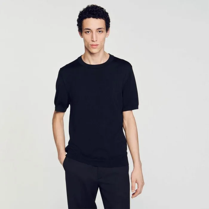 Sweaters and Cardigans Men SANDRO Knitted Tshirt Black