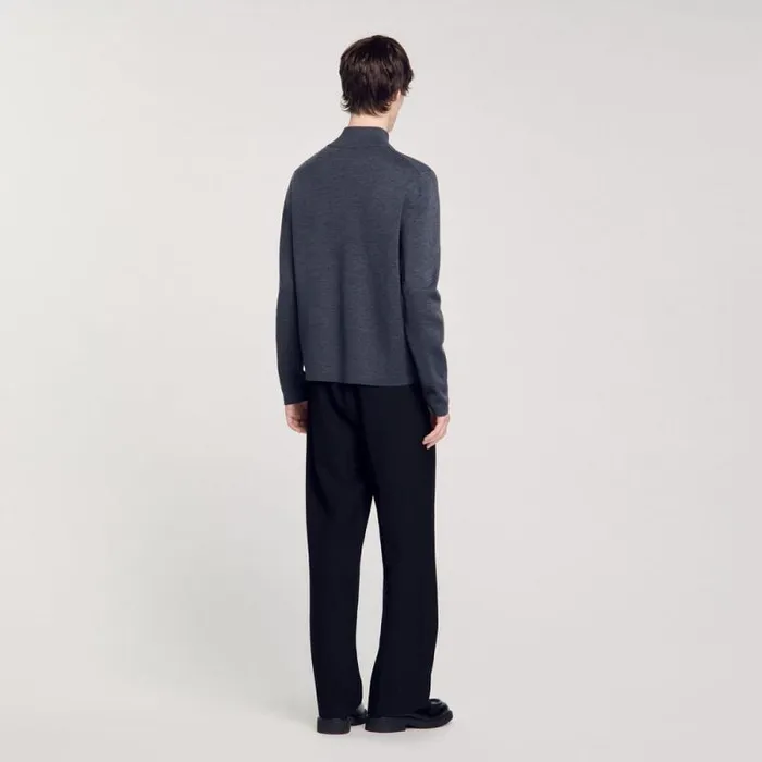 Sweaters and Cardigans Men SANDRO Wool Sweater With Zipped Collar Mocked Grey