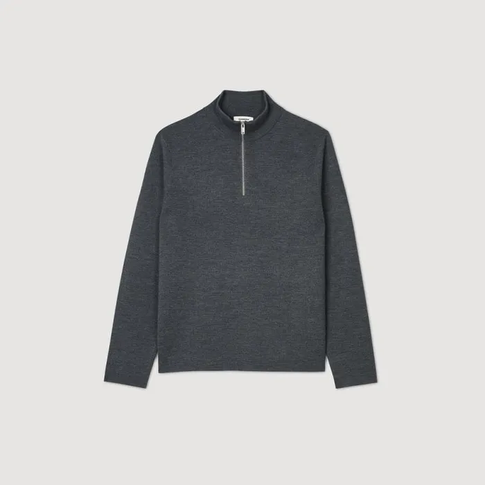 Sweaters and Cardigans Men SANDRO Wool Sweater With Zipped Collar Mocked Grey