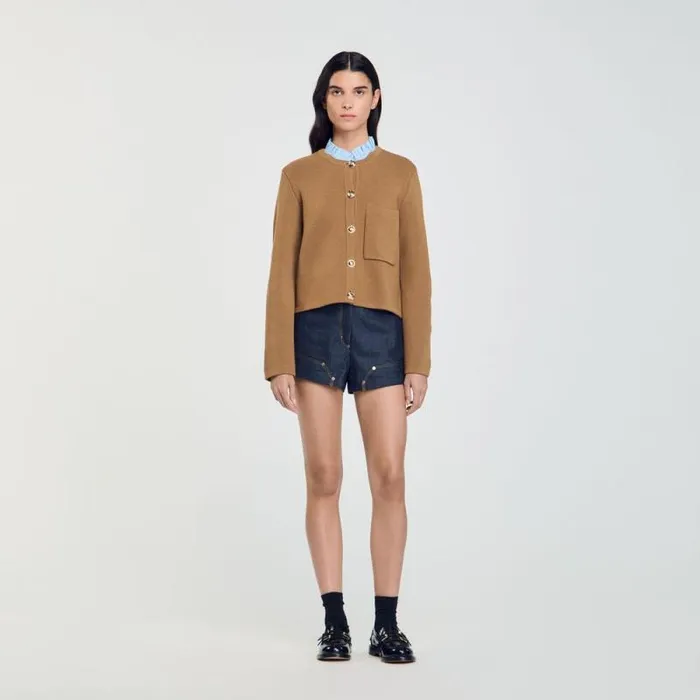 Sweaters and Cardigans Women SANDRO Knit Cardigan With Detachable Collar Camel Sweaters and Cardigans Women SANDRO Knit Cardigan With Detachable Collar Camel
