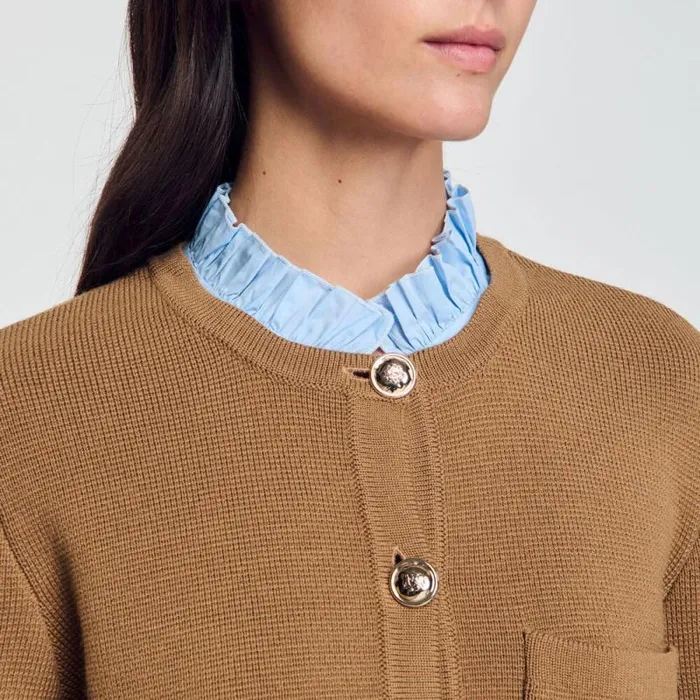 Sweaters and Cardigans Women SANDRO Knit Cardigan With Detachable Collar Camel Sweaters and Cardigans Women SANDRO Knit Cardigan With Detachable Collar Camel