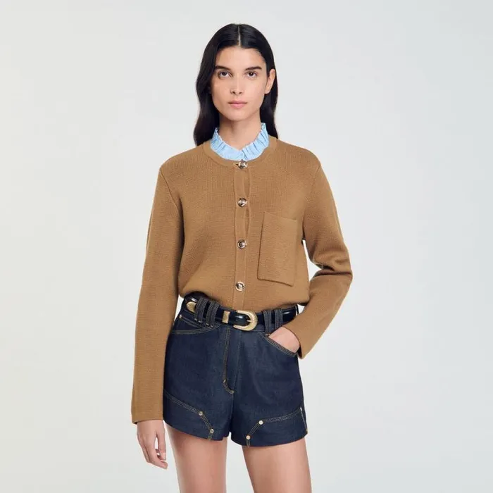 Sweaters and Cardigans Women SANDRO Knit Cardigan With Detachable Collar Camel Sweaters and Cardigans Women SANDRO Knit Cardigan With Detachable Collar Camel
