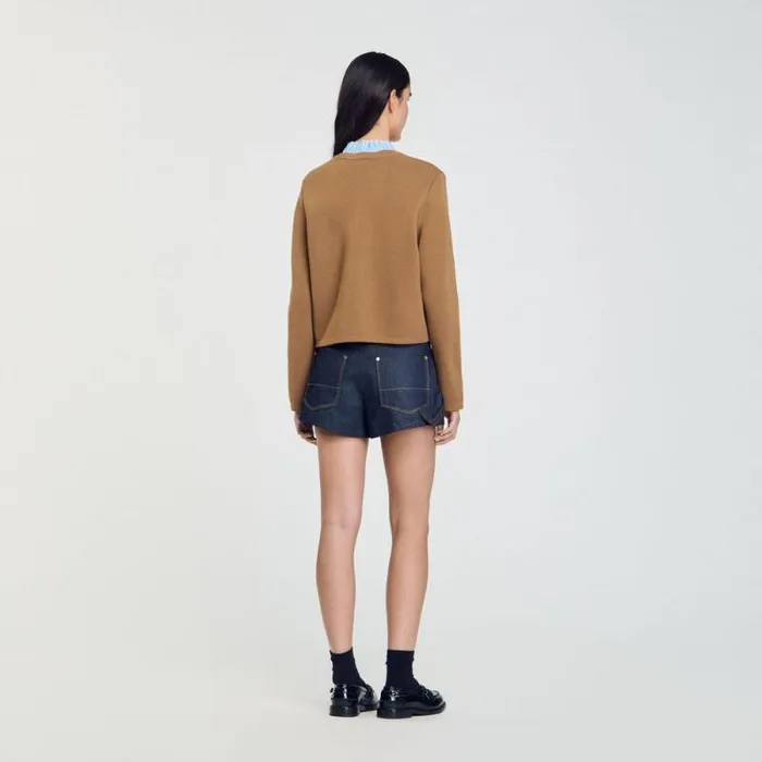 Sweaters and Cardigans Women SANDRO Knit Cardigan With Detachable Collar Camel Sweaters and Cardigans Women SANDRO Knit Cardigan With Detachable Collar Camel