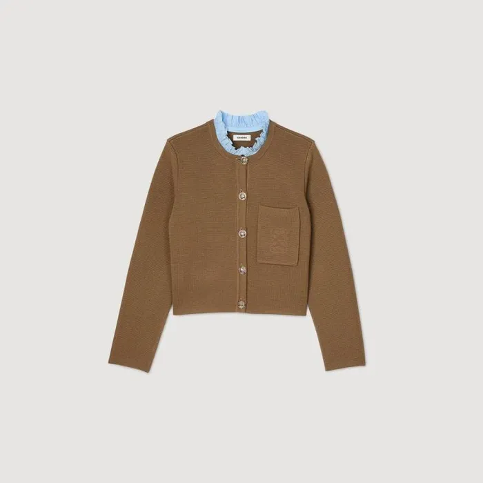 Sweaters and Cardigans Women SANDRO Knit Cardigan With Detachable Collar Camel Sweaters and Cardigans Women SANDRO Knit Cardigan With Detachable Collar Camel