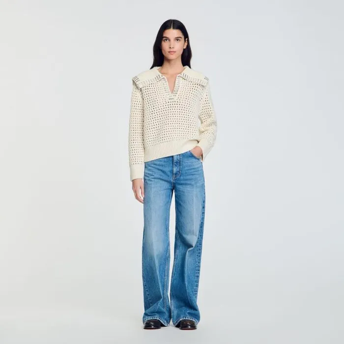 Sweaters and Cardigans Women SANDRO SailorNeck Wool Sweater Ecru