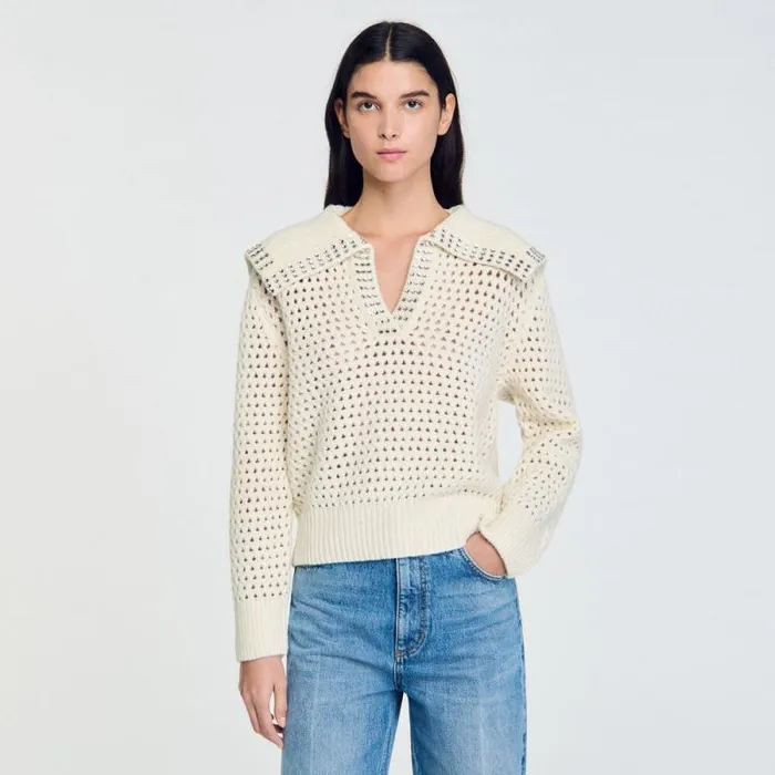 Sweaters and Cardigans Women SANDRO SailorNeck Wool Sweater Ecru