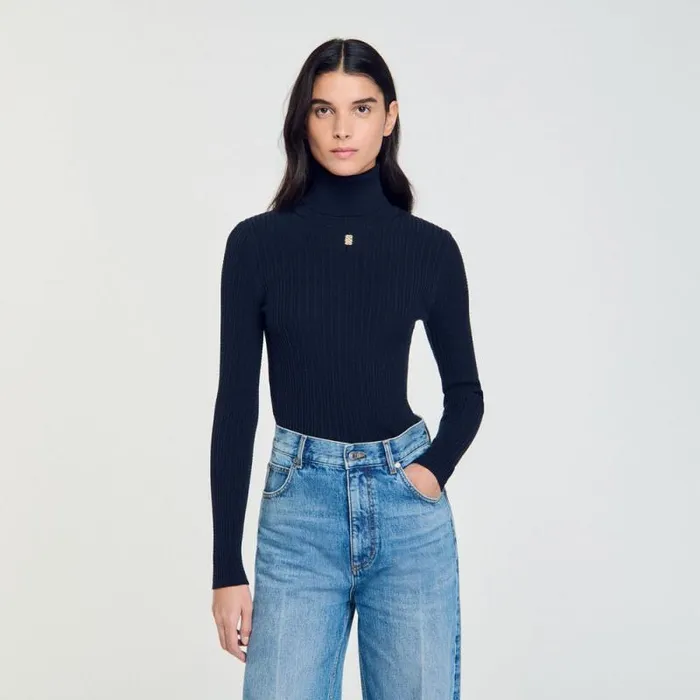 Sweaters and Cardigans Women SANDRO Turtleneck Sweater Navy Blue