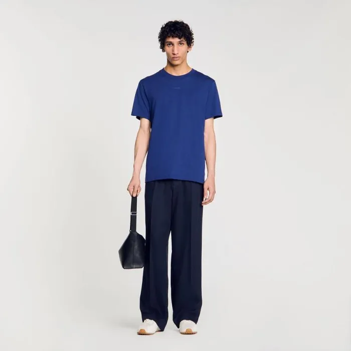 Tshirts and Polos Men SANDRO Cotton Tshirt With Logo Royal Blue
