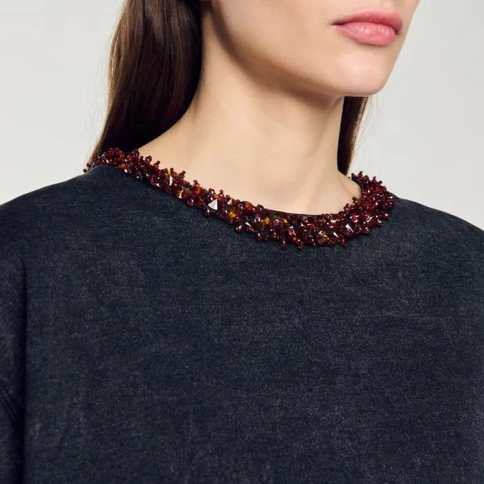 Tshirts Women SANDRO Cropped Beaded Tshirt Black
