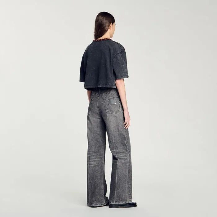 Tshirts Women SANDRO Cropped Beaded Tshirt Black