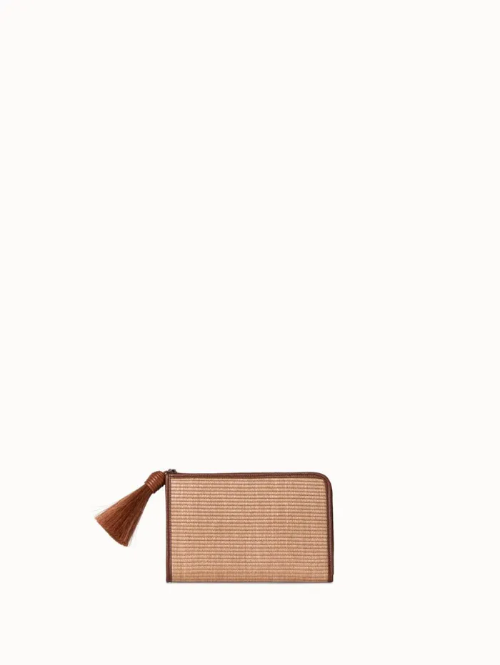 Tassel Pouch In Raffia Fabric Camelcaramel Women Akris Mini Bags