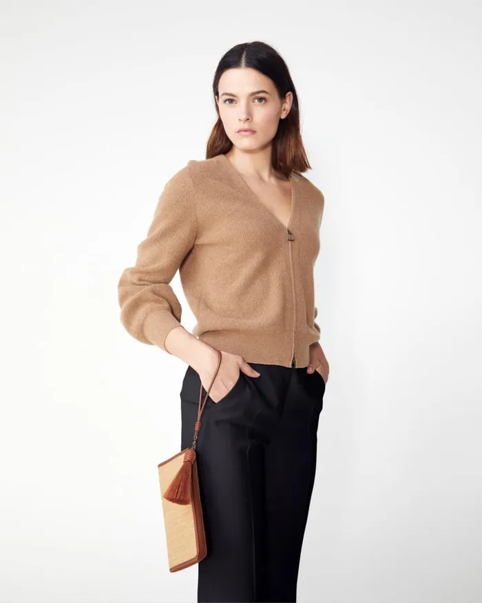 Tassel Pouch In Raffia Fabric Camelcaramel Women Akris Mini Bags