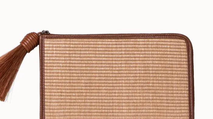 Tassel Pouch In Raffia Fabric Camelcaramel Women Akris Mini Bags