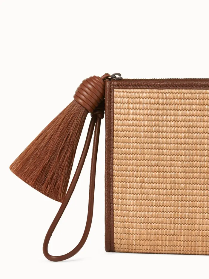 Tassel Pouch In Raffia Fabric Camelcaramel Women Akris Mini Bags