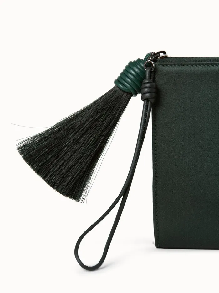 Tassel Pouch In Satin Fabric Grey Sand Women Akris Mini Bags