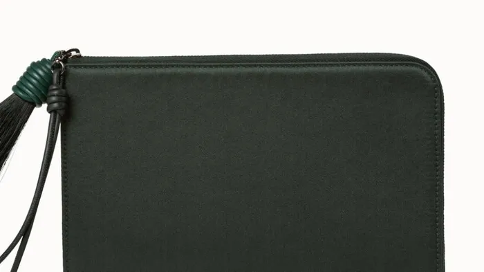 Tassel Pouch In Satin Fabric Grey Sand Women Akris Mini Bags