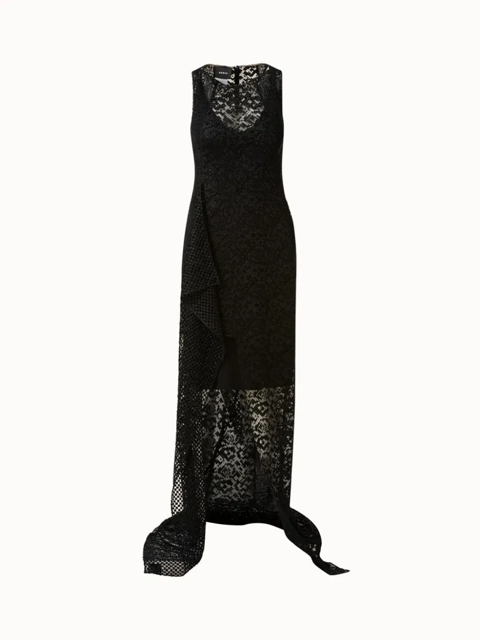Techno Embroidery Patchwork Apron Gown Black Women Akris Dresses