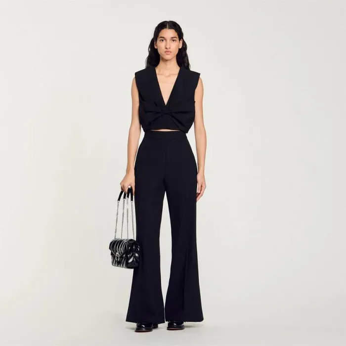Tops and Shirts Women SANDRO SatinEffect Crop Top Black